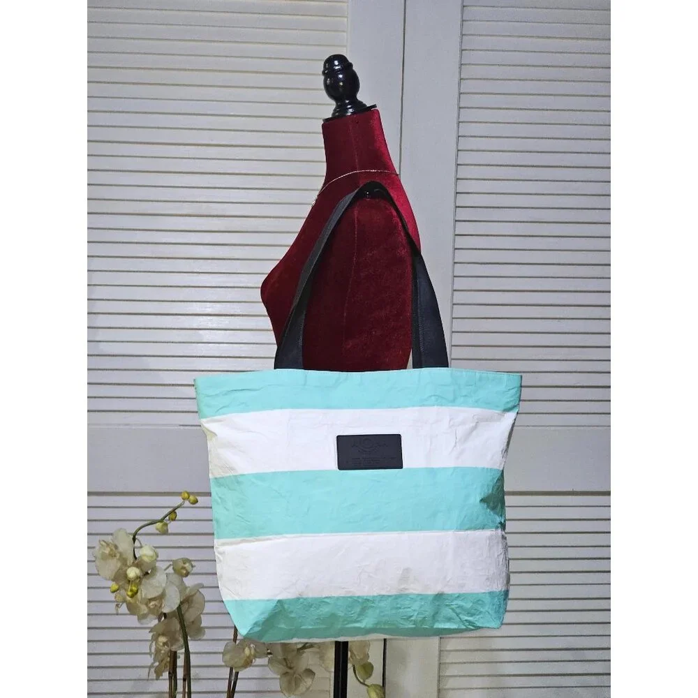 Aloha Collection Women's Aqua White Striped Splash-Proof Tote Bag Sz L 2559 - Picture 1 of 13